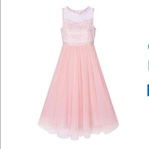 Girls Blush Pink Dress Rhinestone Chiffon Maxi Gown